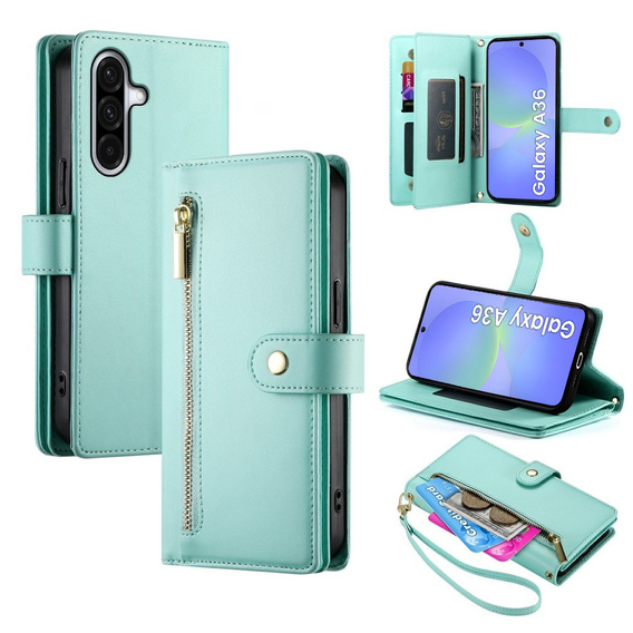 Klapkové puzdro pre Samsung Galaxy A36 5G, Wallet Zipper Pocket, zelený