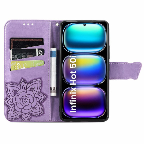 Klapkové puzdro pre Infinix Hot 50i 4G, Butterfly, fialové