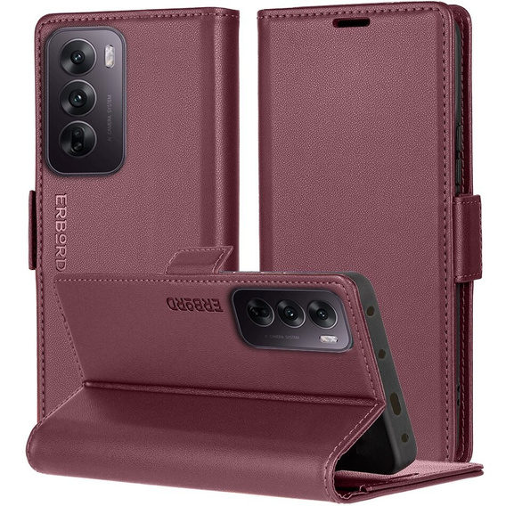 Puzdro pre Oppo Reno 12 Pro, ERBORD Glossy Litchi, flipová peňaženka, červené