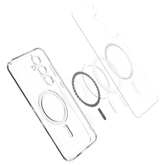Puzdro MagSafe Spigen pre Samsung Galaxy S24 FE, Ultra Hybrid, transparentné / biele + tvrdené sklo 9H