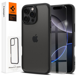 Puzdro Spigen pre iPhone 16 Pro, Ultra Hybrid, čierne + tvrdené sklo 9H