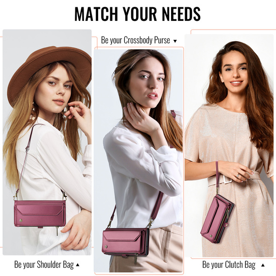 Puzdro CASEME pre Samsung Galaxy S25 FE, RFID Leather Wallet, s popruhom cez rameno, červené