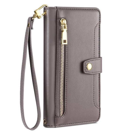 Klapkové puzdro pre Samsung Galaxy A25 5G, Wallet Zipper Pocket, sivé