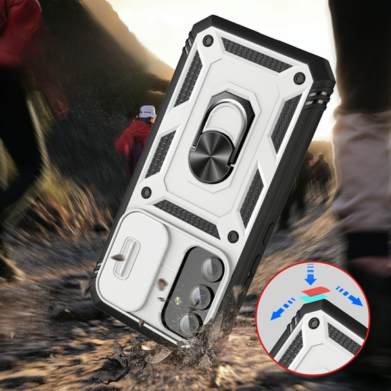 Obal na mobil pre Samsung Galaxy A54 5G, CamShield Slide, biela / čierna