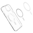 Puzdro MagSafe Spigen pre iPhone 15, Ultra Hybrid, transparentné / biele + tvrdené sklo 9H