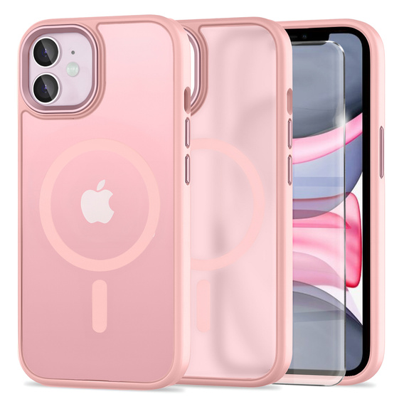 Puzdro pre iPhone 11, pre MagSafe, ERBORD Matt Case, ružový + sklo na displej