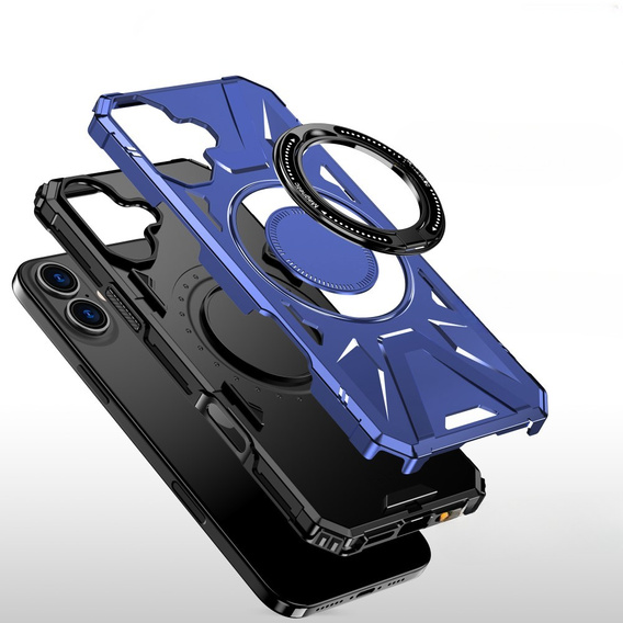 Puzdro pre iPhone 16 Plus, pancierované so stojanom a rukoväťou, modré