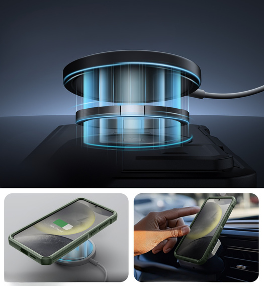 Obrnené puzdro pre Samsung Galaxy S25+ Plus, Dexnor CamProtect MagSafe, zelený (dva rámčeky)