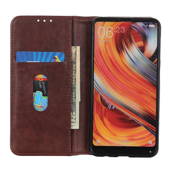 Obal na mobil pre Xiaomi Redmi Note 13 Pro 5G, Wallet Litchi Leather, hnedé