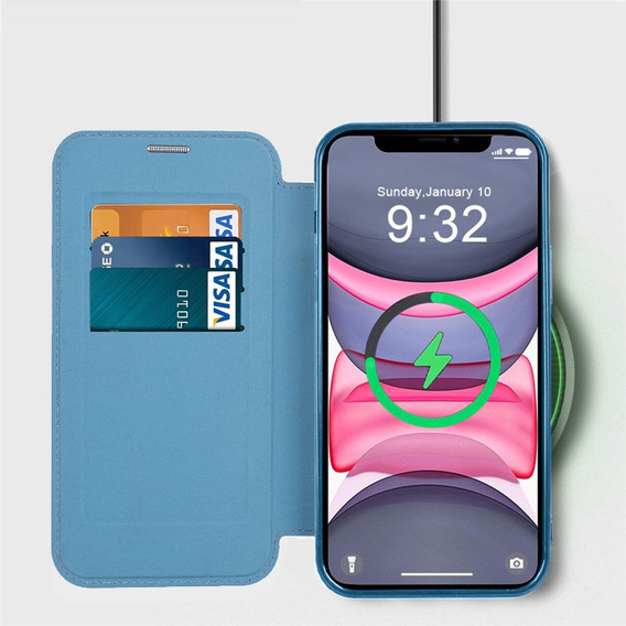 Klapkové puzdro pre iPhone 15 Pro, RFID Wallet MagSafe CamShield, modré