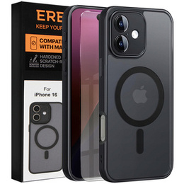 Puzdro pre iPhone 16, pre MagSafe, ERBORD Matt Case, čierny + sklo na displej