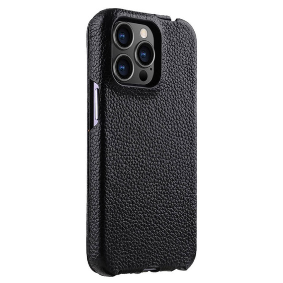 MELKCO flipové puzdro pre iPhone 15 Pro, kožené, flipové, čierne