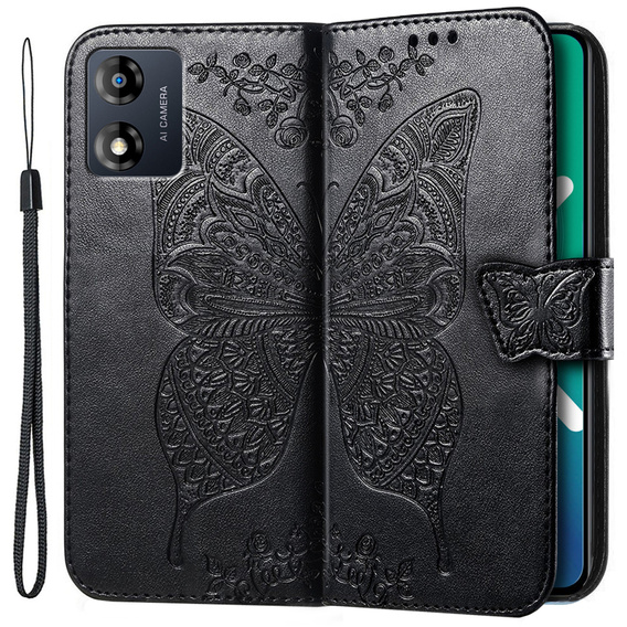 Klapkové puzdro pre Motorola Moto E13, Butterfly, čierne
