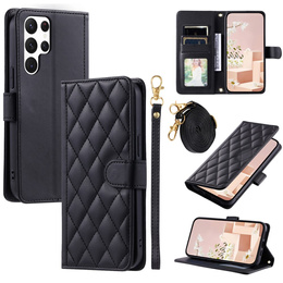 Puzdro s chlopňou pre Samsung Galaxy S25 Ultra, Rhombus Crossbody Leather, čierne