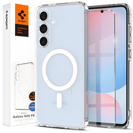 Puzdro MagSafe Spigen pre Samsung Galaxy S24 FE, Ultra Hybrid, transparentné / biele + tvrdené sklo 9H
