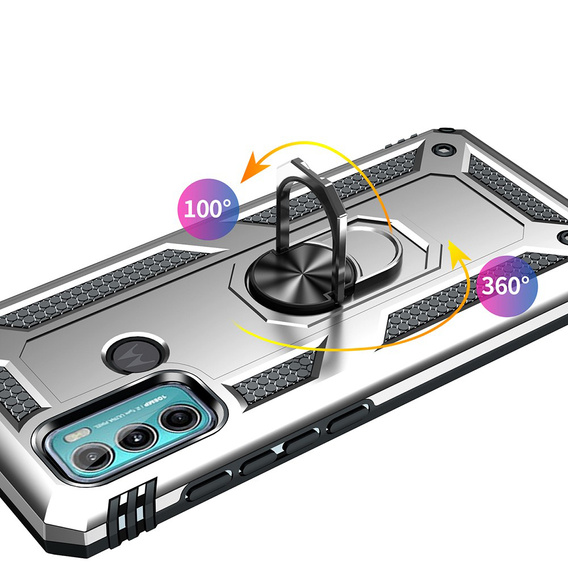 Pancierované obal na mobil pre Motorola Moto G60, Nox Case Ring, strieborné