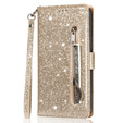 Klapkové puzdro pre Samsung Galaxy A36 5G, Wallet Zipper Pocket Glittery, zlaté