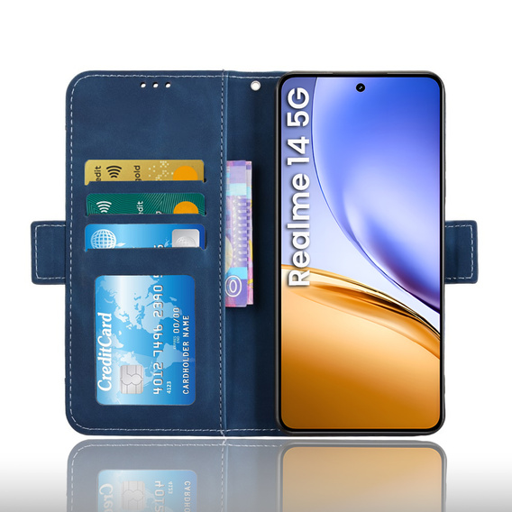 Klapkové puzdro pre Realme 14 5G / Realme 14T 5G, Card Slot, tmavomodré