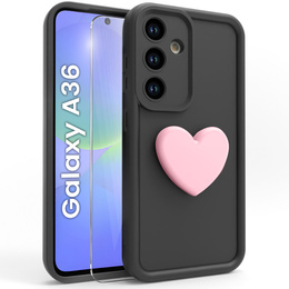 Puzdro pre Samsung Galaxy A36, Silicone Heart, čierne + tvrdené sklo 9H