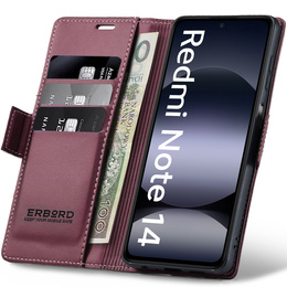 Puzdro pre Xiaomi Redmi Note 14 5G, ERBORD Glossy Litchi, flipová peňaženka, červené