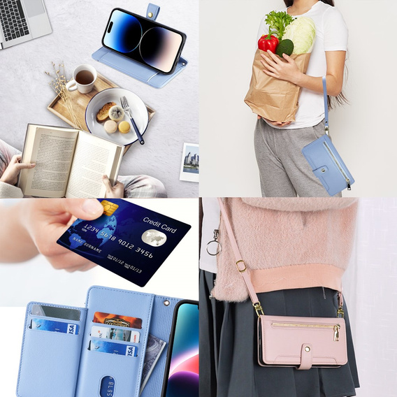 Klapkové puzdro pre iPhone 14 Pro Max, Wallet Zipper Pocket, modré