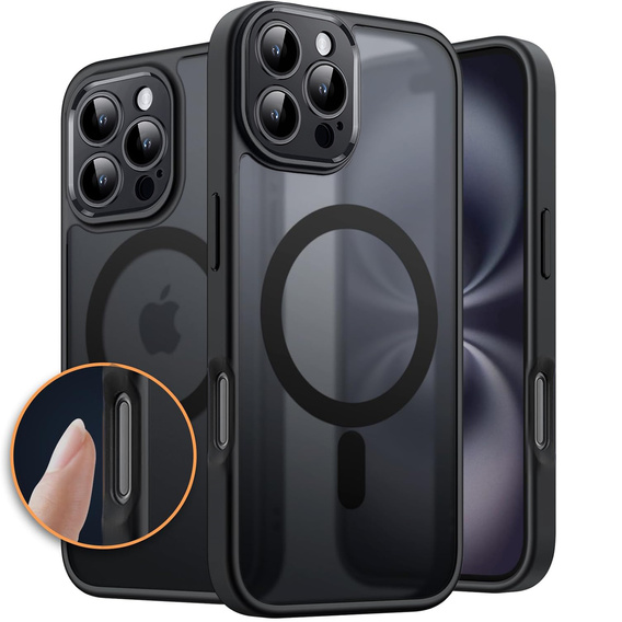 Puzdro pre iPhone 16 Pro, pre MagSafe, ERBORD Matt Case, čierny + sklo na displej