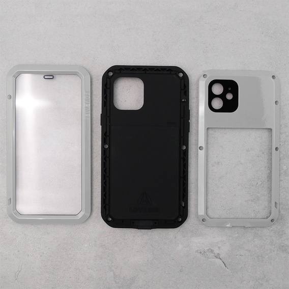 Love Mei Obal na mobil pre iPhone 12, armored with glass, sivé