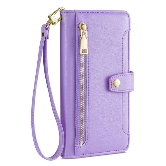 Klapkové puzdro pre iPhone 14 Pro, Wallet Zipper Pocket, fialové