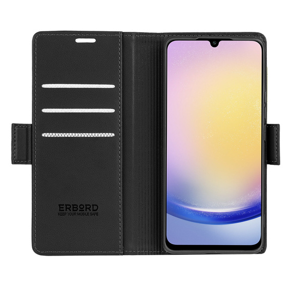 Puzdro pre Samsung Galaxy A25 5G, ERBORD Glossy Litchi, flipová peňaženka, čierne