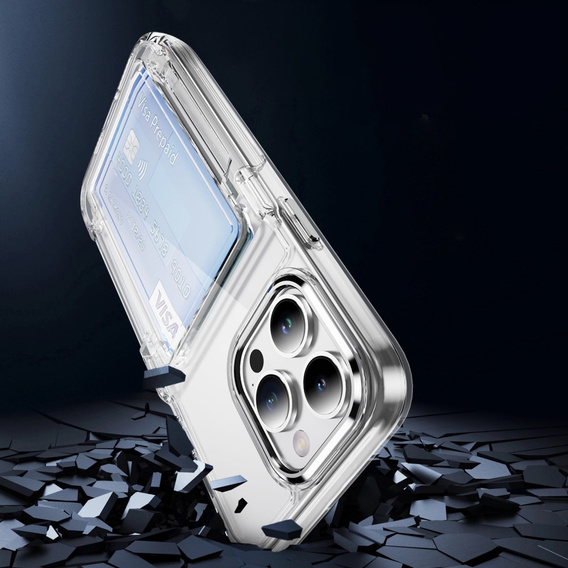 Puzdro pre iPhone 16 Pro Max, Card Holder Kickstand, transparentné 