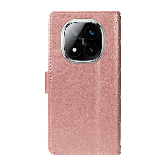 Puzdro s chlopňou pre Xiaomi Redmi Note 14 Pro 5G / Xiaomi Redmi Note 14 Pro+ 5G / Xiaomi Poco X7 5G, Rhombus Crossbody Leather, ružové rose gold