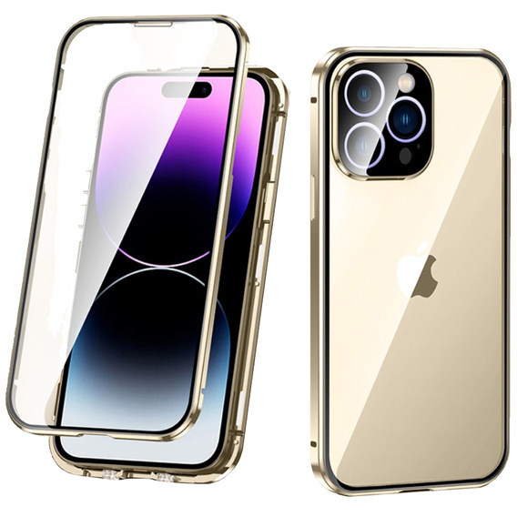 Puzdro pre iPhone 14 Pro, Magnetic Dual Glass, zlaté