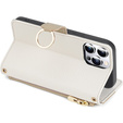 Flipové puzdro pre iPhone 15 Pro, Wallet Zipper Pocket, so zrkadlom, biele