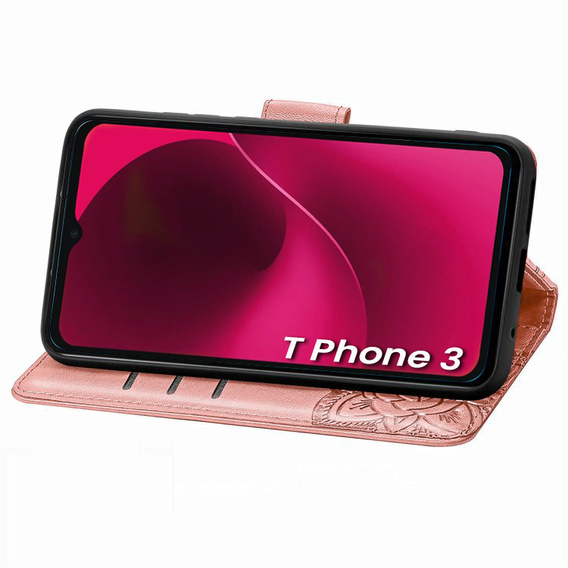 Klapkové puzdro pre T Phone 3 5G, Butterfly, ružové rose gold