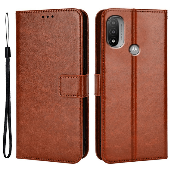 Klapkové puzdro pre Motorola Moto E20/E30/E40, Crazy Horse Wallet, hnedé