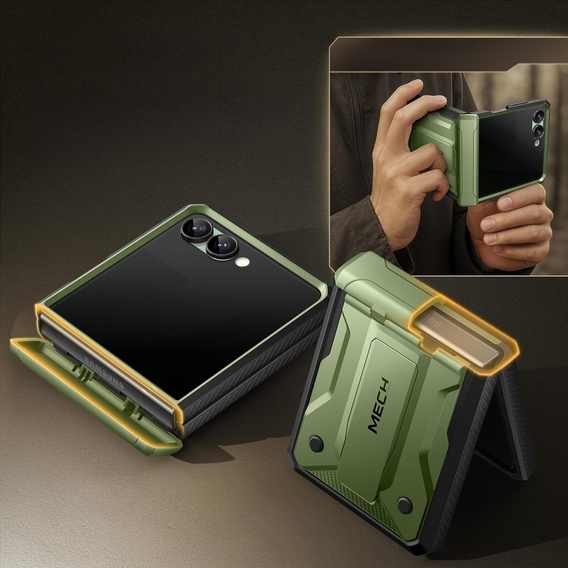 Puzdro Tongate MECH s MagSafe pre Samsung Galaxy Z Flip7 FE / Z Flip6, zelené