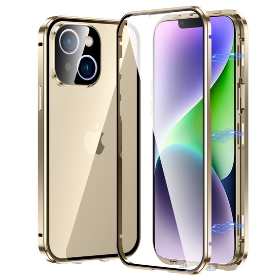Puzdro pre iPhone 14, Magnetic Dual Glass, zlaté