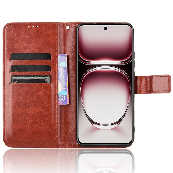 Klapkové puzdro pre Oppo Reno 12, Crazy Horse Wallet, hnedé