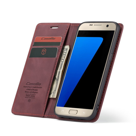 CASEME puzdro pre Samsung Galaxy S7, Leather Wallet Case, bordové