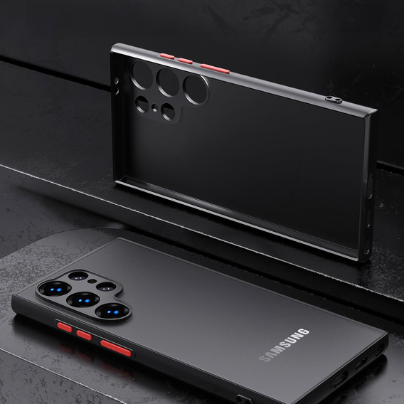 Silikónové puzdro pre Samsung Galaxy S25 Ultra, s ochranou fotoaparátu, transparentné / čierne + tvrdené sklo 9H