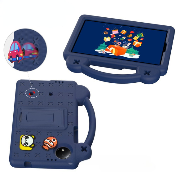 Detské puzdro pre Xiaomi Redmi Pad SE 8.7", Cute Patterns, so stojanom, tmavomodré