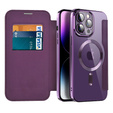 Klapkové puzdro pre iPhone 14 Pro Max, RFID Wallet MagSafe CamShield, fialové