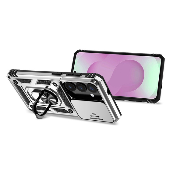 Puzdro s podstavcom a krytom objektívu pre Samsung Galaxy S26, strieborné