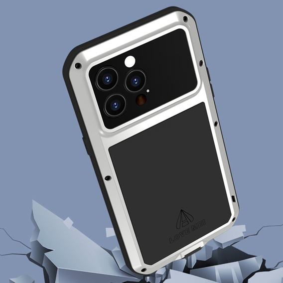Love Mei Obal na mobil pre iPhone 14 Pro Max, armored with glass, strieborné