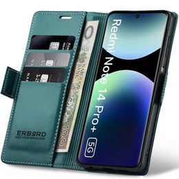 Puzdro pre Xiaomi Redmi Note 14 Pro+ 5G / Xiaomi Poco X7 5G / Xiaomi Redmi Note 14 Pro 5G, ERBORD Glossy Litchi, flipová peňaženka, zelený
