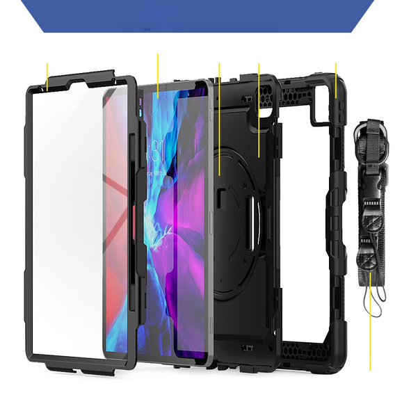 Obrnené puzdro pre iPad Pro 12.9 2022 / 2021 / 2020 / 2018, ochranné 360 so slotom na stylus, čierne