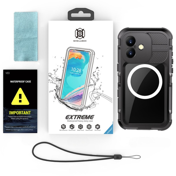 Vodotesné puzdro IP68 pre iPhone 16, SHELLBOX MagSafe, čierne