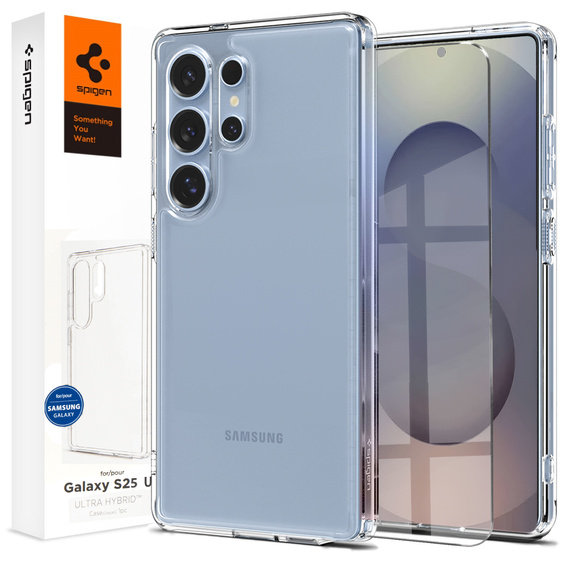 Puzdro Spigen pre Samsung Galaxy S25 Ultra, Ultra Hybrid, priehľadné + tvrdené sklo 9H
