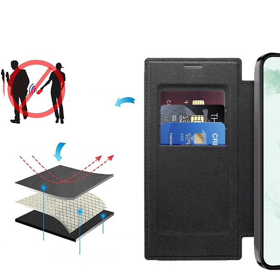 Klapkové puzdro pre Samsung Galaxy S22 Ultra 5G, RFID Wallet MagSafe CamShield, čierne