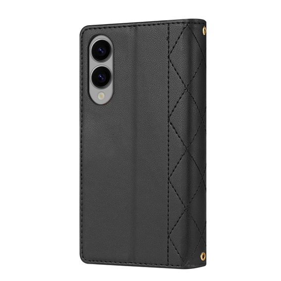 Puzdro s chlopňou pre Samsung Galaxy S25 Edge, Rhombus Crossbody Leather, čierne